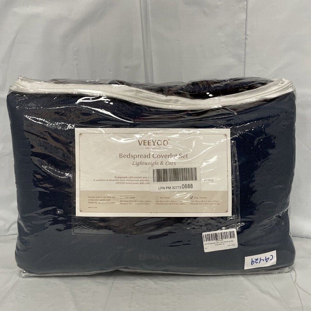 VEEYOO Navy 3 Pieces Bedspread Ultrasonic Embossing Lightweight Quilt Set ca429